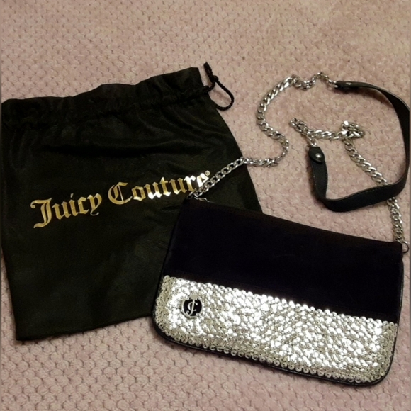 Juicy Couture Handbags - JUICY COUTURE Velour Sequin Navy Silver Crossbody Bag